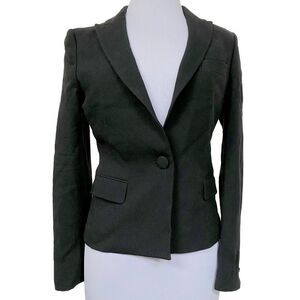 Faconnable Black Cropped Textured Wool Jacket Sz 4 Fully Lined Single Button